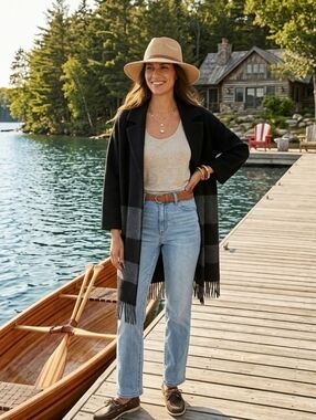 Tahari Wool Fringe Hem Light Coat